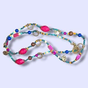Vintage Premier Design Colorful Beaded‎ Station Necklace 40"